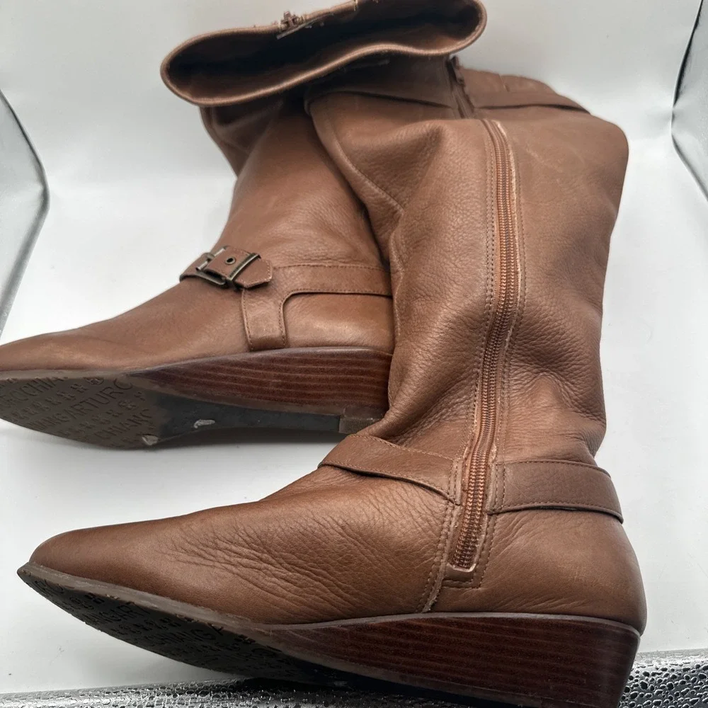 Arturo Chiang Women's Leather Zip Boots Knee High‎ Riding Boots Size 7M Brown